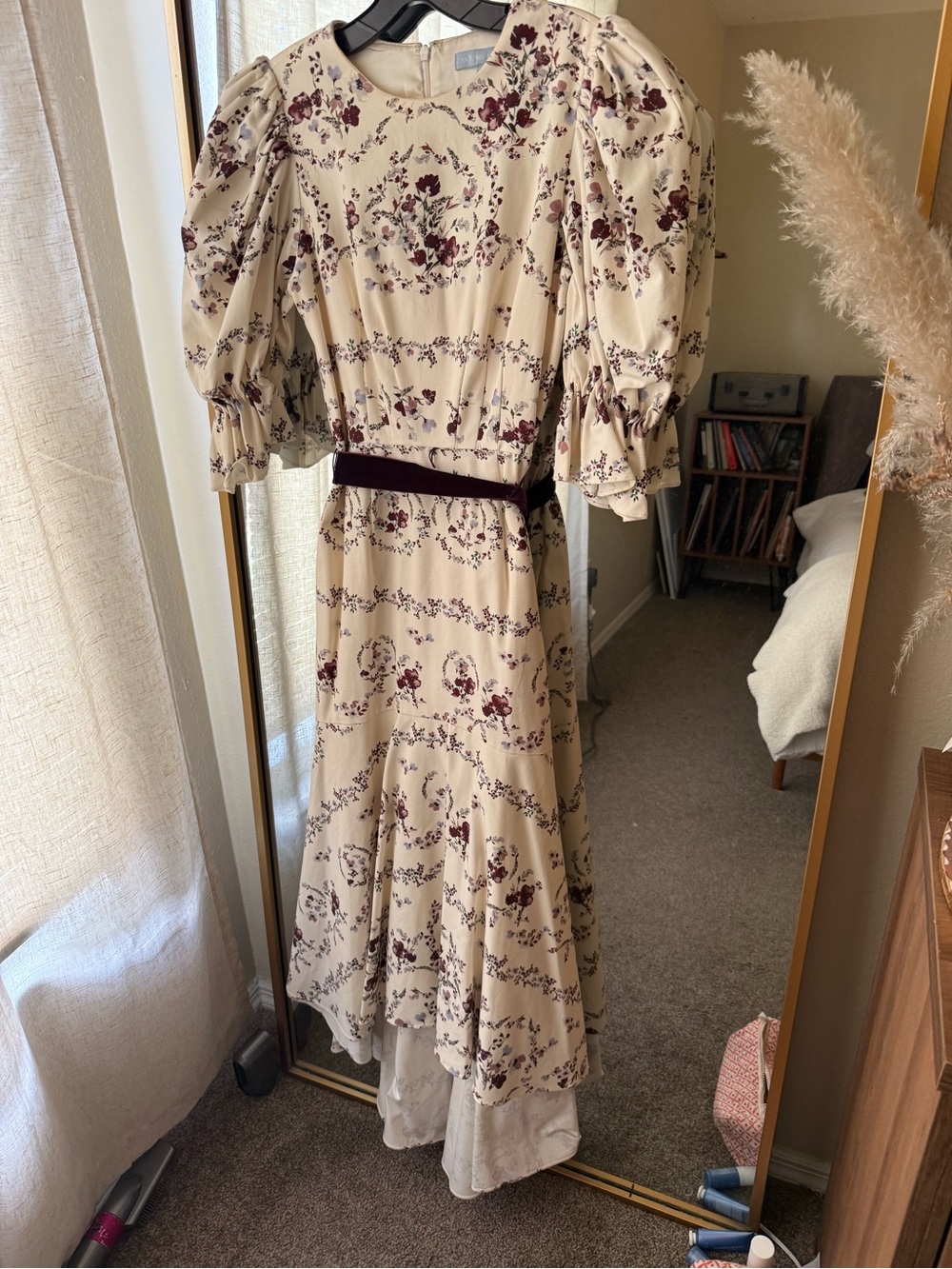 ANTONIO MELANI Cream Maxi Dress with Burgundy Floral Print